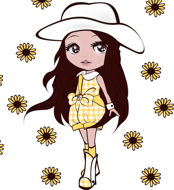 白い帽子をかぶったロングヘアの女の子のイラスト